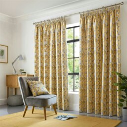 Scandi Pencil Pleat Taped Lined Curtains - 168cm x 183cm - Ochre/Silver