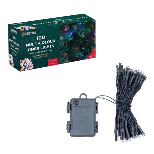 Christmas Workshop 100 LED Battery Operated Timer Lights Multi