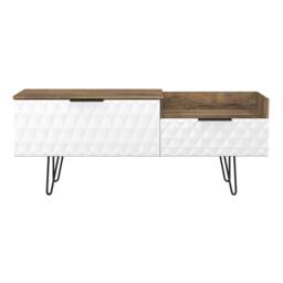 Islay 2 Drawer 2 Level Media Unit in White Matt & Vintage Oak (Ready Assembled) White White Matt & Vintage Oak
