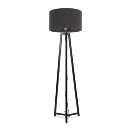 ValueLights Lottie Black Wood Tripod Floor Lamp Charcoal Boucle Shade