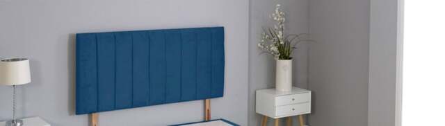 "Blue Plush Velvet 9 Panel Headboard Blue 5FT King 20""inch Headboard"