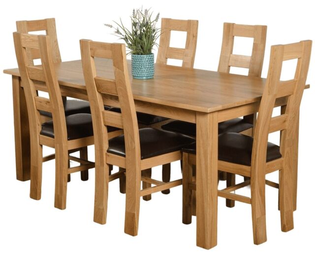 Oslo 180 x 90 cm Large Oak Dining Table and 6 Yale Chairs Brown Brown