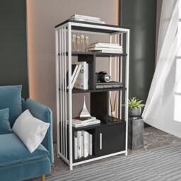Decorotika Valero 3-tier Bookcase with Metal Frame and Cabinet - W 60 cm x H 120 cm x D 29.6 cm