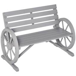 Outsunny 2 Seater Garden Bench w/ Wooden Cart Wagon Wheel Grey Grey