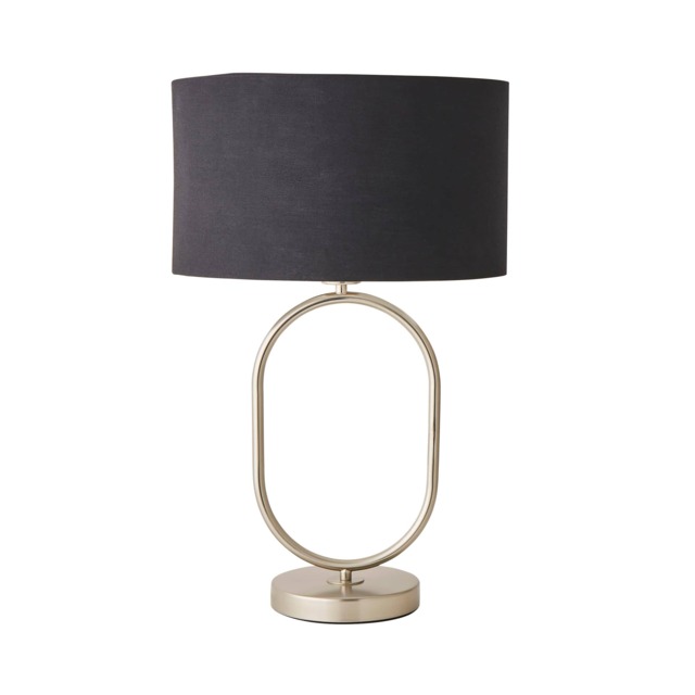 ValueLights Antonia Brushed Chrome Oval Table Lamp Black Chrome Shade