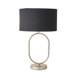 ValueLights Antonia Brushed Chrome Oval Table Lamp Black Chrome Shade