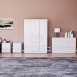 Vida Designs Glinton 4 Piece FSC Certified Bedroom Set (2 Drawer Bedside Chest x2, 6 Drawer Chest, 3 Door 2 Drawer Wardrobe), White White White L 4
