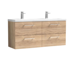 Balterley Level Wall Hung 4 Drawer Vanity Unit with Double Basin for Modern Bathroom Storage Brown Bleached Cuneo Oak