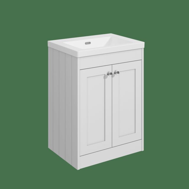 Balterley Floor Standing 2 Door Unit with Minimalist Basin No Tap Hole White 800 x 600 x 453mm