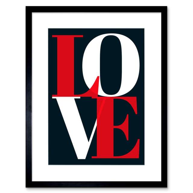 "Love Letters Simple Red Bold Modern 9x7"" Black Framed Wall Art Print"