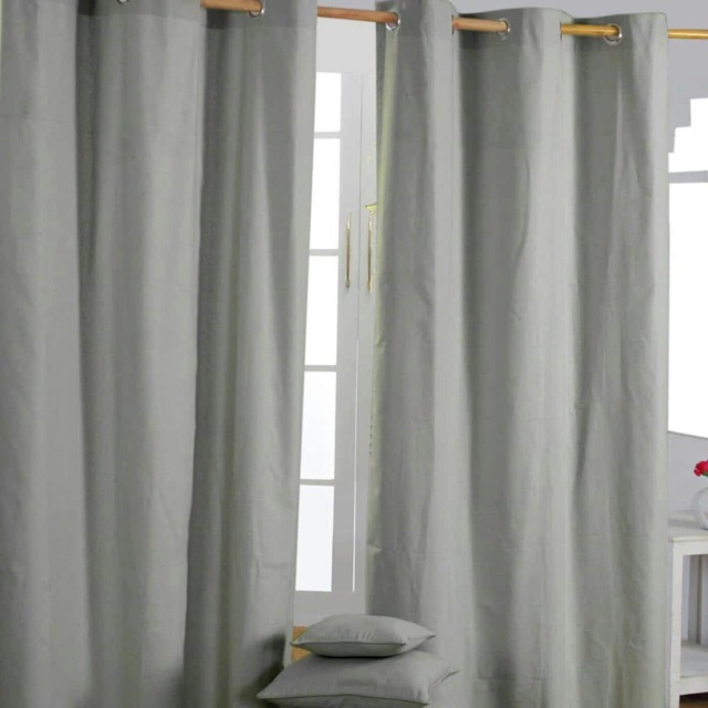 Homescapes Plain Off Grey Cotton Eyelet Curtains - 137 x 228 cm Grey Grey