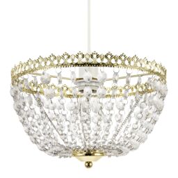 Circular Crown Pendant Shade in Polished Gold with Clear Acrylic Beads