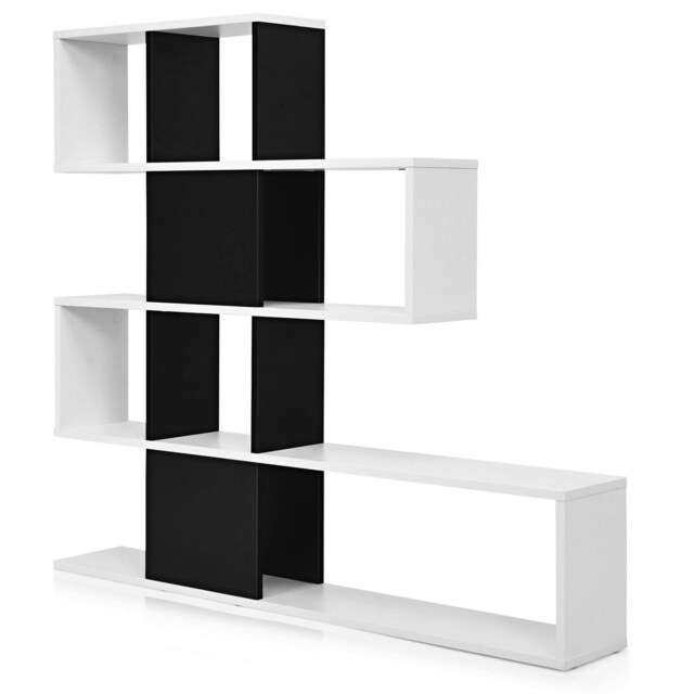 COSTWAY 4-Tier Bookshelf Modern Ladder Bookcase Black Black