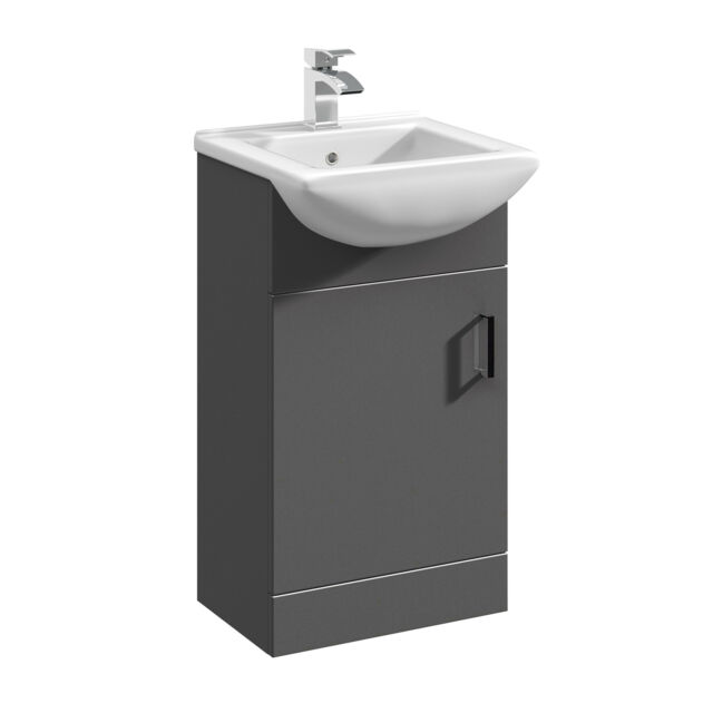 Balterley Modern Floor Standing Bathroom Single Door Vanity and Rectangular Basin Unit - Soft Close Door Grey Satin Dark Grey
