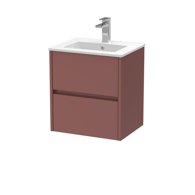 Balterley Chartley Contemporary Wall Hung 2 Drawer Vanity Basin Unit, Minimalist Basin, 500mm, Smoked Red