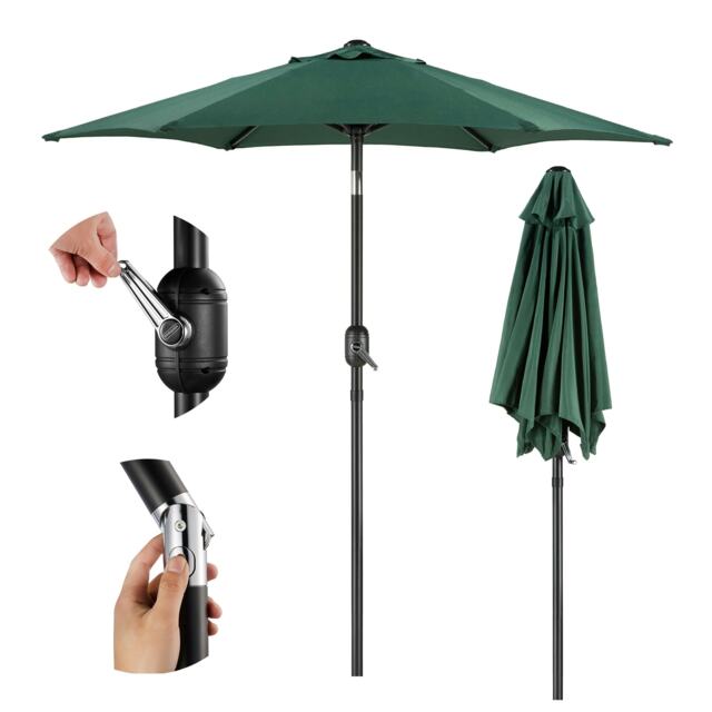 VonHaus Steel Parasol Green 2M Hand Crank & Tilt Function Multi 2M