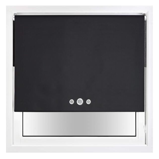 FURNISHED Blackout Roller Blind with Triple Eyelets & Metal Fittings Black Black (W) 55cm x (L) 165cm