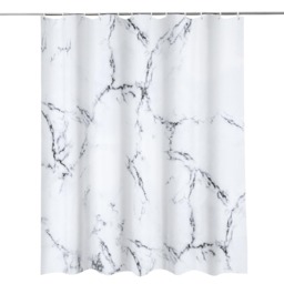 Grey & White Marble Polyester Shower Curtain with 12 Hooks - 180x180cm