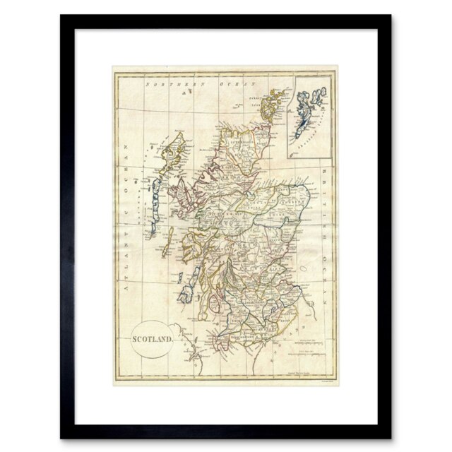 "1799 Clement Cruttwell Map Scotland Vintage 12x16"" Framed Wall Art Print"