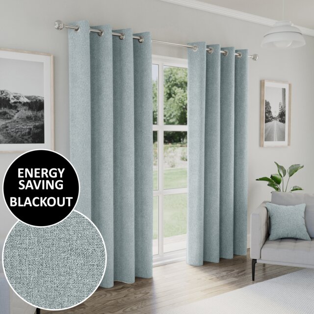 Enhanced Living Austin Blackout, Thermal Blue Curtains with Eyelet Header (PAIR) - 66x90 inch (168x229cm)