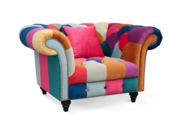 Multicoloured Velvet Patchwork 1 Seater Scroll Arm Chesterfield Sofa PORTOFINO