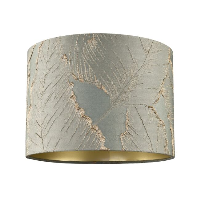 "Dusty Silver Jacquard Cotton Lamp Shade with Gold Leaf Foil Leaves Silver 10"""