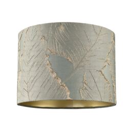 "Dusty Silver Jacquard Cotton Lamp Shade with Gold Leaf Foil Leaves Silver 10"""