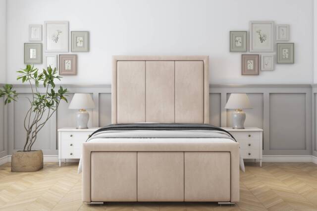 "Sloomy Lancaster Sand Naples Bed Frame With Mattress With 50"" Upholstered Headboard 4' Small Double"