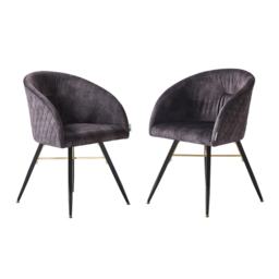 Set of 2 Vittorio Velvet Dining Chairs with Black Metal Legs, Quilted Design Modern Accent Chair Black