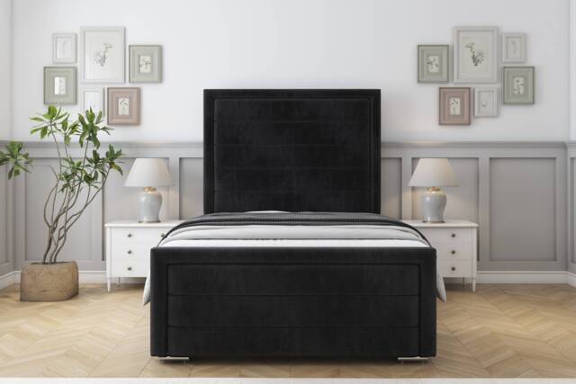 "Sloomy Ashford Black Naples Bed Frame With Mattress With 50"" Upholstered Headboard 3' Single"