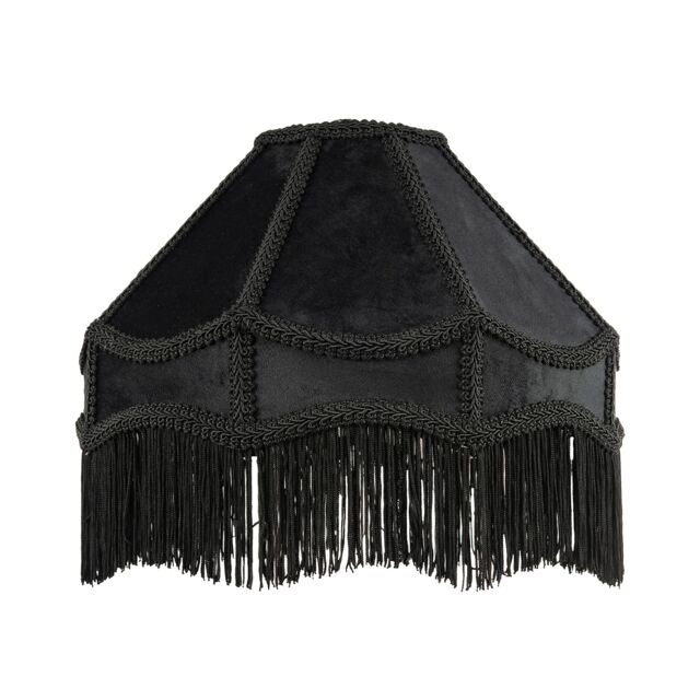 Traditional Victorian Empire Lamp Shade in Jet Black Velvet with Long Tassels Black Black 1