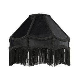 Traditional Victorian Empire Lamp Shade in Jet Black Velvet with Long Tassels Black Black 1