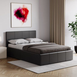 Vida Designs Lisbon 4ft Small Double Size Ottoman Bed Storage Faux Leather, Black, 120 x 190cm