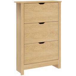HOMCOM 18-Shoe Storage Cabinet 6 Shelves 3 Drawers Natural Wood Finish Bronze 1