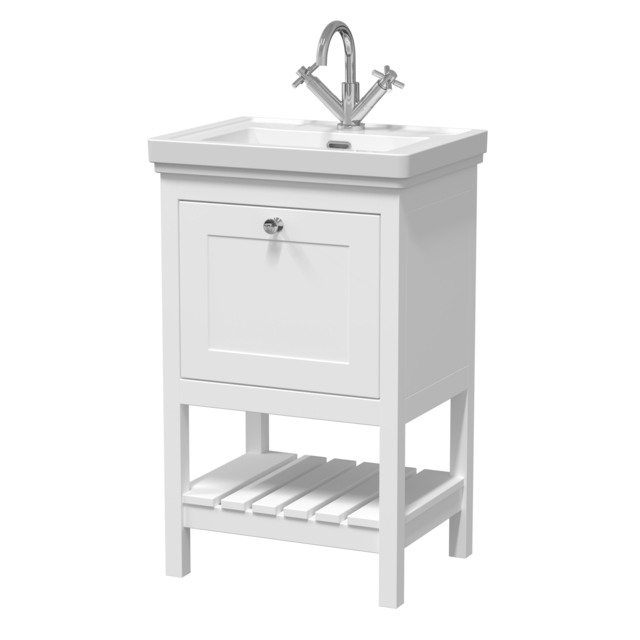 Balterley Rye Bathroom Floor Standing 1 Drawer Vanity & 1 Tap Hole Basin White Pure White