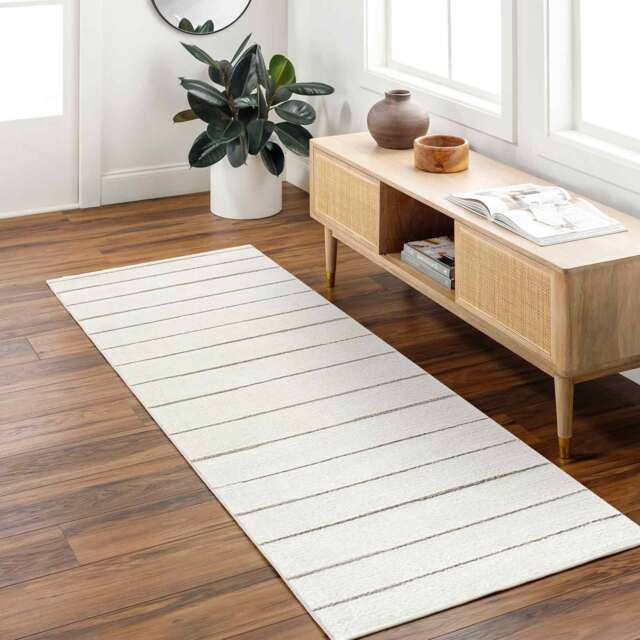 LIVABLISS Our Pnw Home Cascade-Modern Graphic High Pile Rug 80 x 220 cm Ivory Taupe
