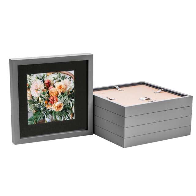"Nicola Spring 10 x 10"" Photo Frames - Grey/Black Mount - 3D Picture Frame Box Portrait Display Case (53 x 53cm) Set of 5"