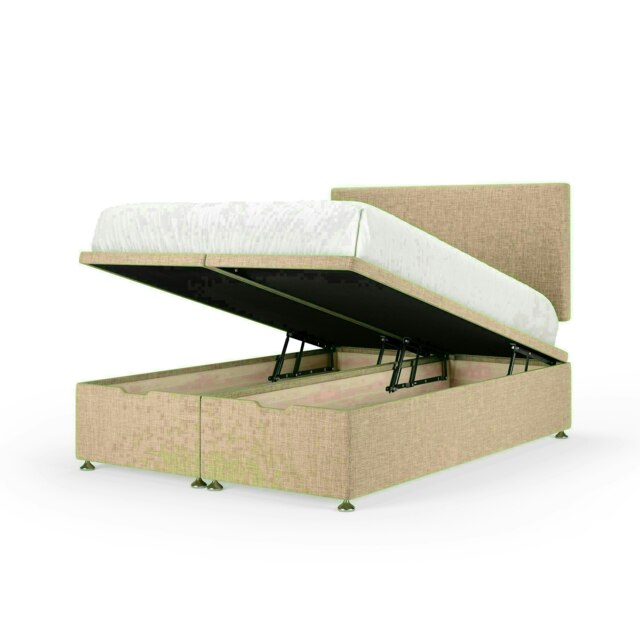 Cream Linen Ottoman Base and Valencia Headboard Small Double Multi