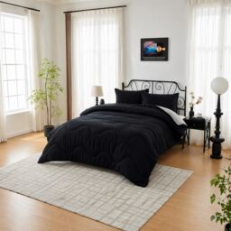 10.5 Tog Supersoft Microfibre Duvet with Pillowcases – Coverless or Use with Duvet Cover Black Grey Single