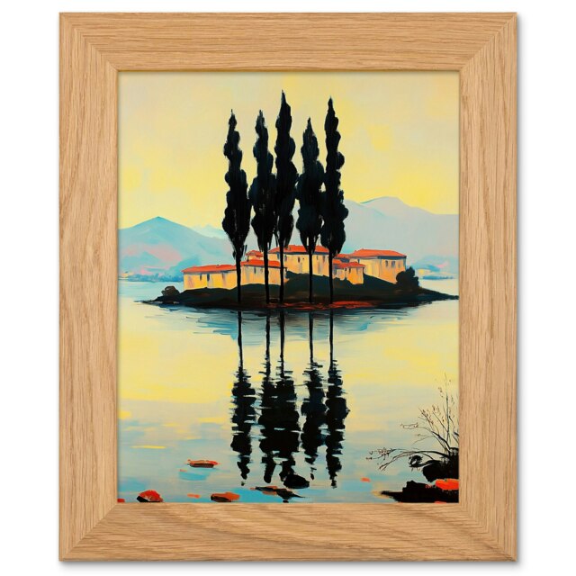 Visovac Island Croatia Serene Coastal Landscape Art Oak Wood Framed Wall Print