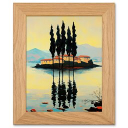 Visovac Island Croatia Serene Coastal Landscape Art Oak Wood Framed Wall Print