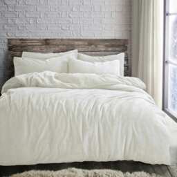 Velosso Plain Teddy Fluffy and Warm Fleece Duvet Cover Set Cream Cream Double