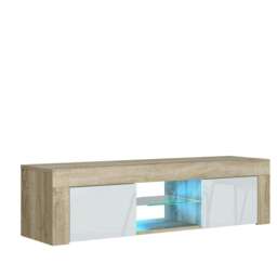 TV Unit 130cm White Gloss Doors Oak Matt Body Modern Cabinet Multi Oak One Size 1