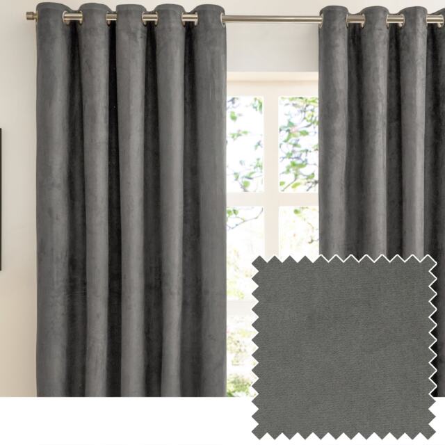 furn. Verso Reversible Suede-look Blackout Eyelet Curtain Pair Charcoal (W)229cmx (D)137cm Grey Charcoal One Size