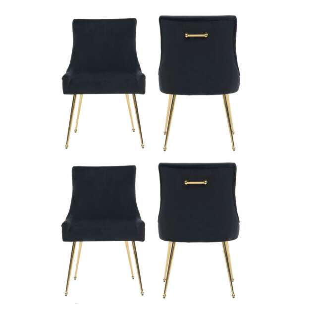 Set of 4 Viviana Velvet Dining Chairs with Gold Legs and Ring Handle - Modern Upholstered Accent Chair Green Green