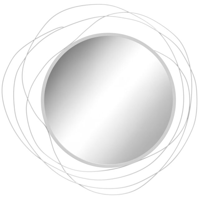 HOMCOM Metal Wall Art 65cm Round Mirror for Living Room Dining Room Silver Silver 1