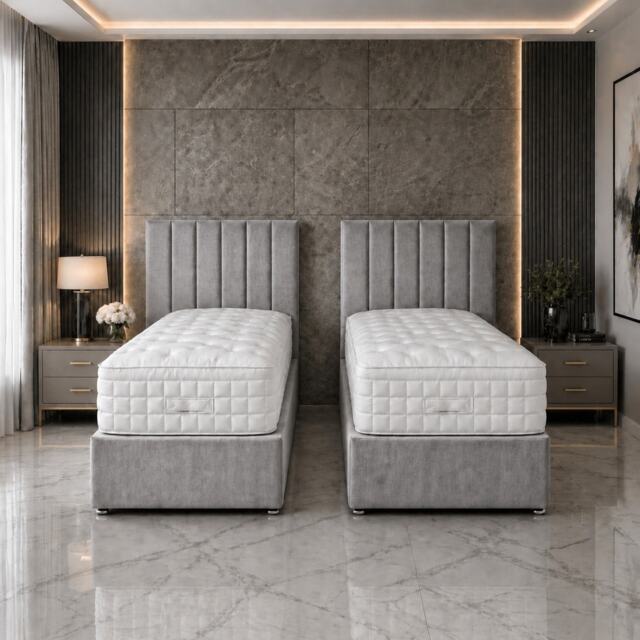 6ft Superking Zip Link 6x6 Length Silver Plush Divan Bed Full Set 4 Drawers