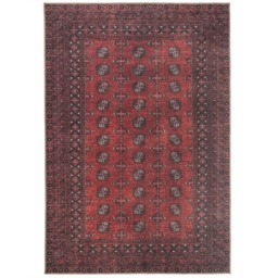 KUKOON Distressed Red Traditional Persian Non Slip Washable Low Pile Rug 80cm x 150cm Red