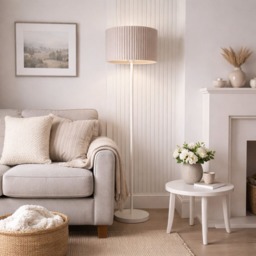 CGC Lena Cream Off White Straight Floor Lamp with Large Allegra Scalloped Lampshade