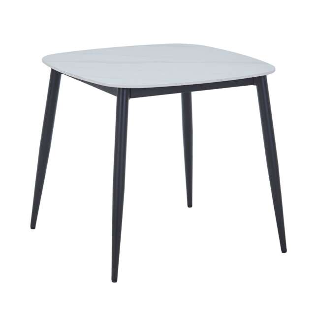 Aspen Square Dining Table - Compact Table with Wood-Effect or Sintered Stone Top and Black Tapered Legs White White Small 1